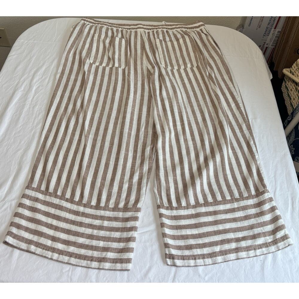 Tribal Linen Blend Pants Cropped Wide-Leg Striped Coastal Vacation Size XXL NWT - Picture 3 of 10